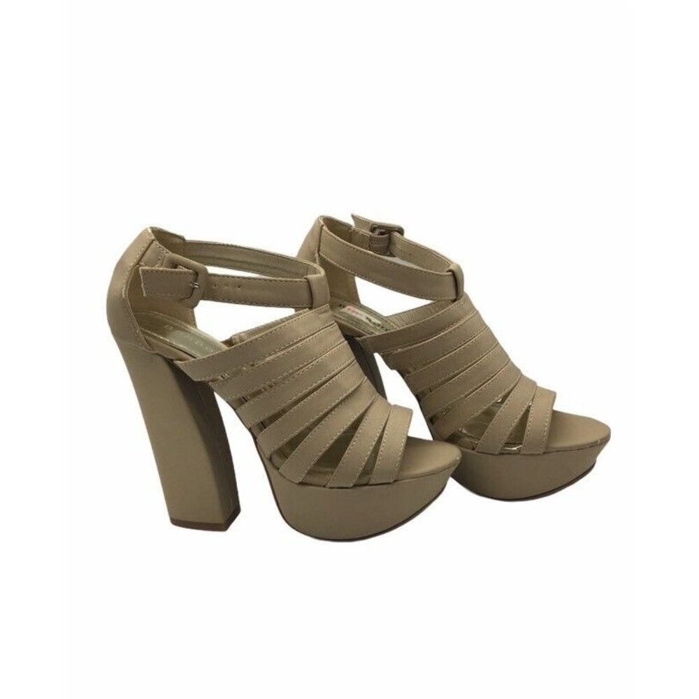 Platform Shoes Womens Size 7.50 Strappy Bamboo Nanette Sandals Brown NWOB